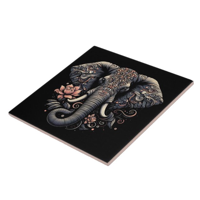 Floral elephant artwork tile (Side)