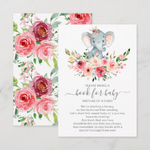 Floral Elephant Baby Shower Book for Baby Enclosure Card
