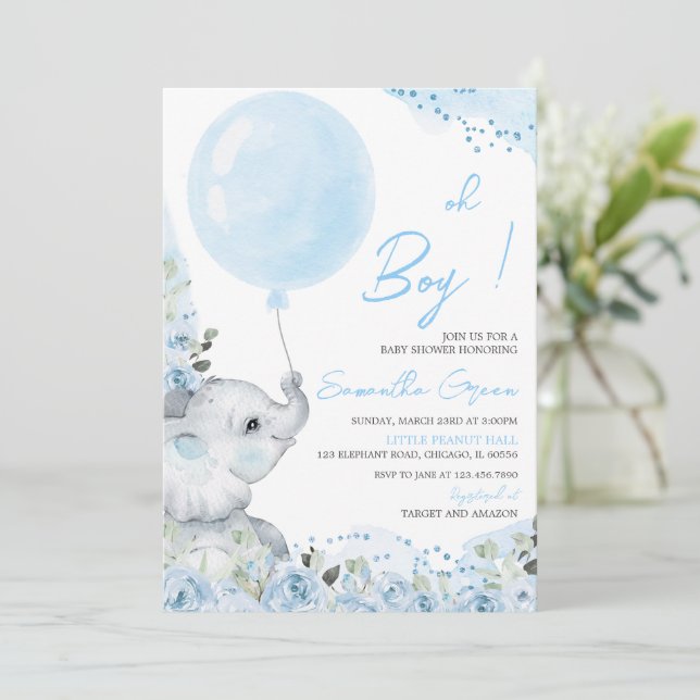 Floral Elephant Baby Shower Invitation (Standing Front)