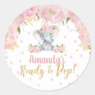 Floral Elephant Baby Shower Ready to Pop Classic Round Sticker