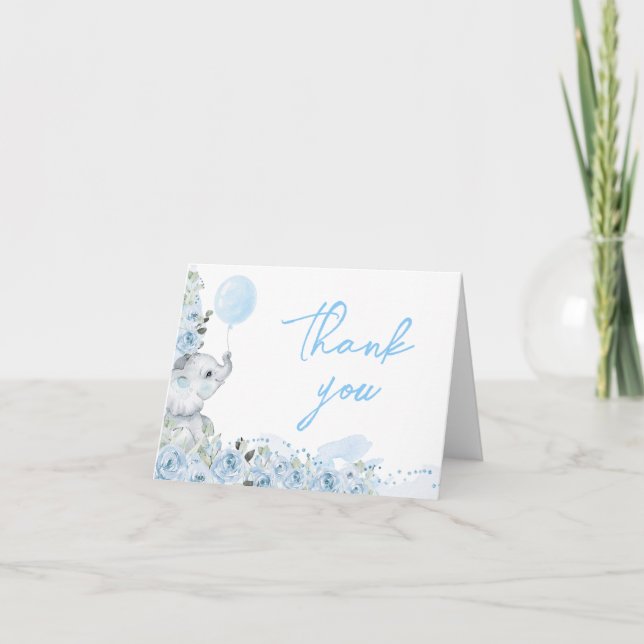 Floral Elephant Baby Shower Thank You Card (Front)
