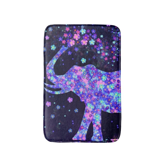 Floral Elephant Bath Mat (Front Vertical)