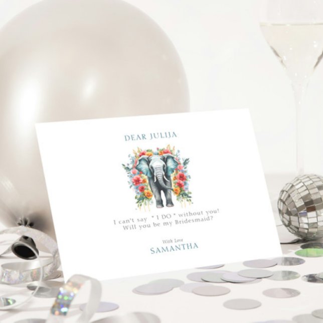 Floral Elephant Bay Blue Will You Be My Bridesmaid Invitation (Creator Uploaded)