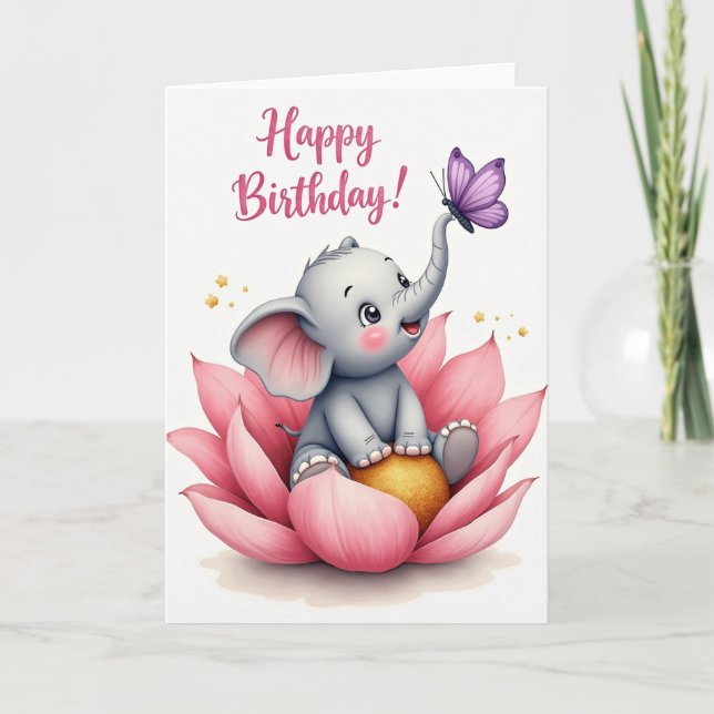 Floral Elephant Birthday Card (Front)