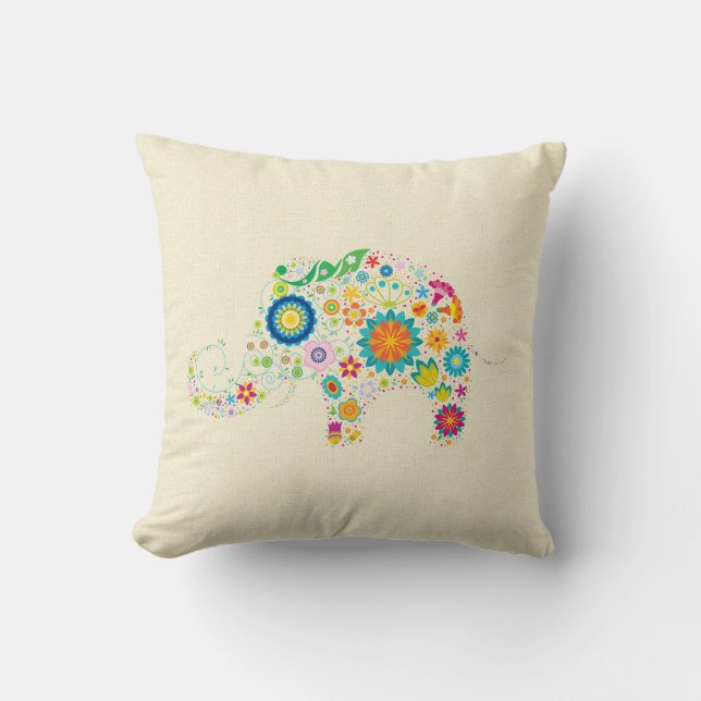 Floral Elephant Cushion (Front)