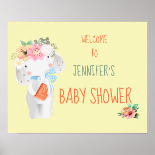 Floral Elephant Customisable Baby Shower Sign