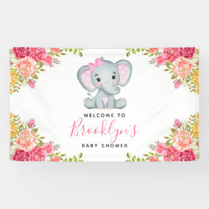 Floral Elephant Girl Baby Shower Banner