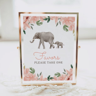 Floral Elephant Girl Baby Shower Favours Sign