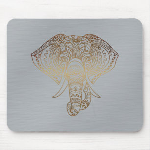 Floral Elephant Gold Silver Tribal Office Gift Mouse Mat