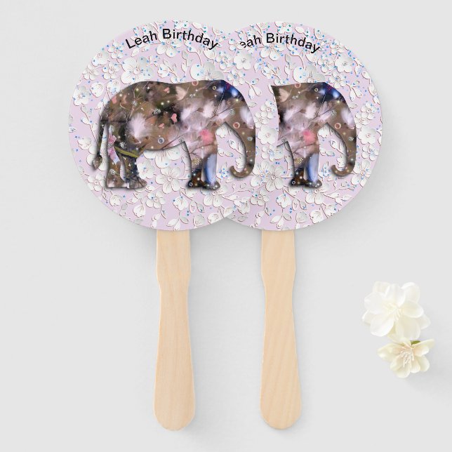 Floral Elephant Hand Fan (Front and Back)