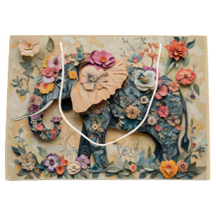 Floral Elephant Illustration Large Gift Bag