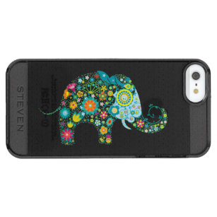 Floral Elephant On Black Faux Leather Clear iPhone SE/5/5s Case