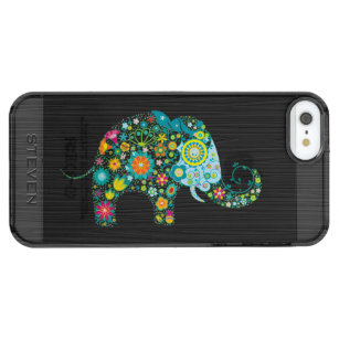 Floral Elephant On Grey Faux Wood Background Clear iPhone SE/5/5s Case