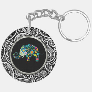 Floral Elephant & Paisley Pattern Key Ring