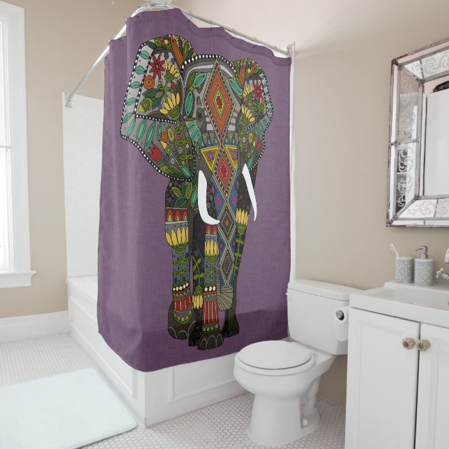 floral elephant violet shower curtain (In Situ)