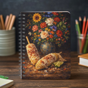Floral Elote Still Life   Monogram Notebook