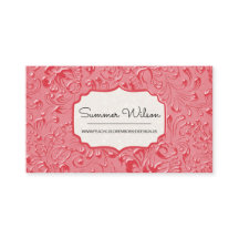 Floral Embossed Dark Pink Colour Business Card
