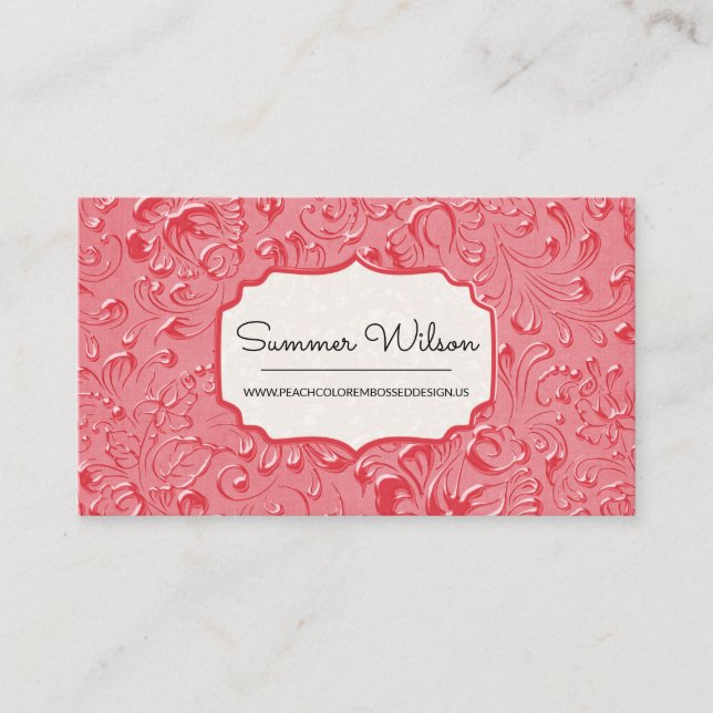 Floral Embossed Dark Pink Colour Business Card (Front)