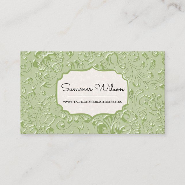 Floral Embossed Green Colour Business Card (Front)