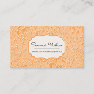 Floral Embossed Peach Colour Business Card