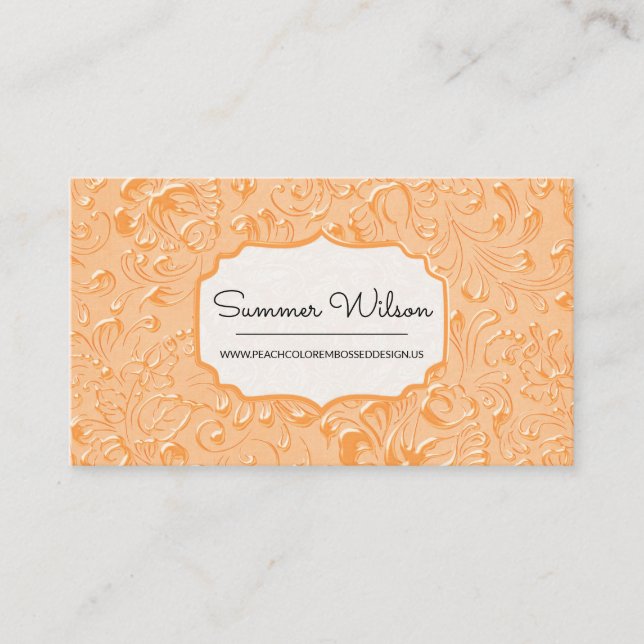 Floral Embossed Peach Colour Business Card (Front)