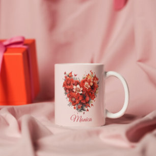 Floral Embrace Heart Custom Valentine's Coffee Mug