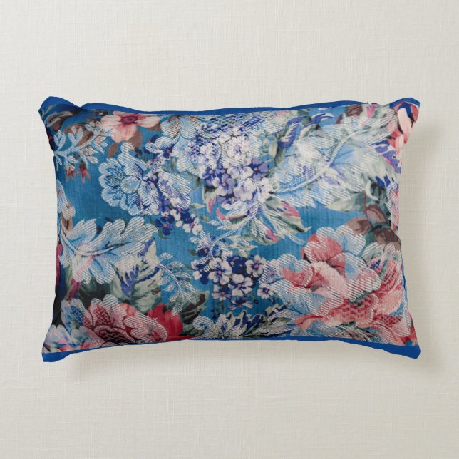 Floral Embroidered Pattern Colourful Flowers  Decorative Cushion (Front)