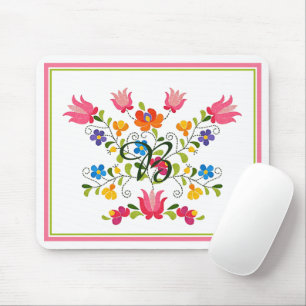 Floral embroidery mouse pad