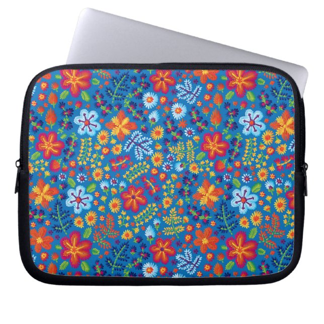 Floral Embroidery Pattern Laptop Sleeve (Front)