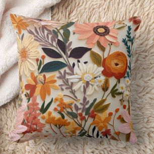 Floral Embroidery Pattern Throw Pillow