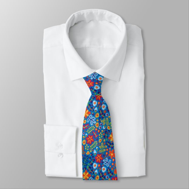 Floral Embroidery Pattern Tie (Tied)