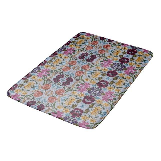 Floral Embroidery Pattern with Beautiful Flowers   Bath Mat (Angled)
