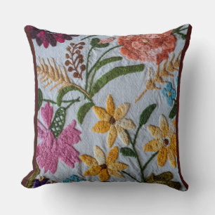 Floral Embroidery Pattern with Beautiful Flowers Cushion