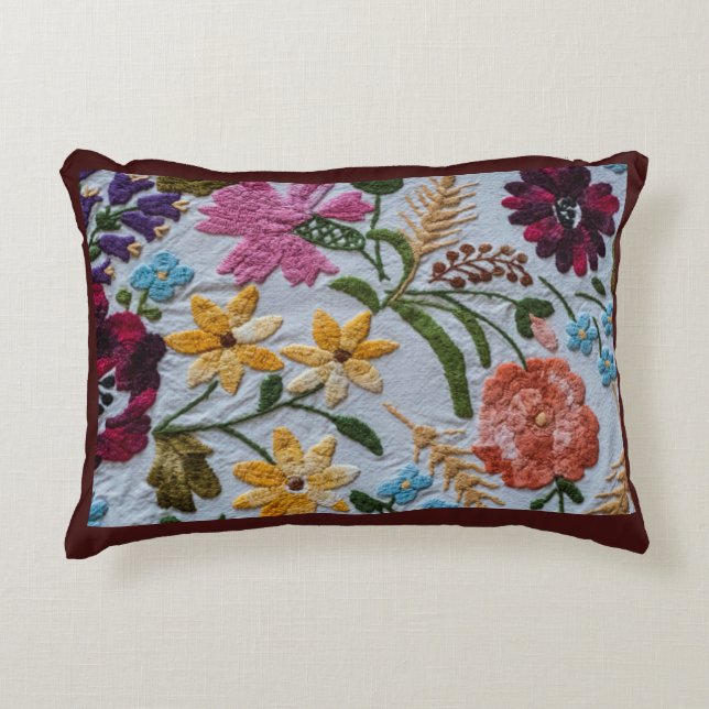 Floral Embroidery Pattern with Beautiful Flowers  Decorative Cushion (Front)