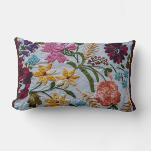 Floral Embroidery Pattern with Beautiful Flowers Lumbar Cushion