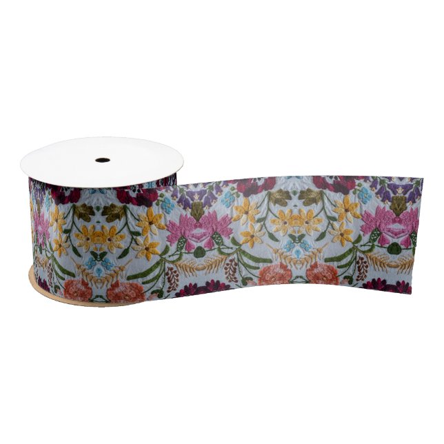 Floral Embroidery Pattern with Beautiful Flowers  Satin Ribbon (Spool)