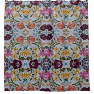 Floral Embroidery Pattern with Beautiful Flowers Shower Curtain