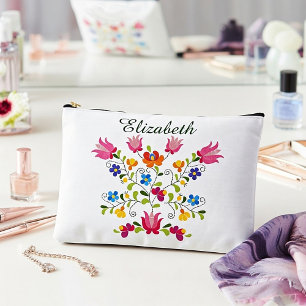Floral embroidery personalised accessory pouch