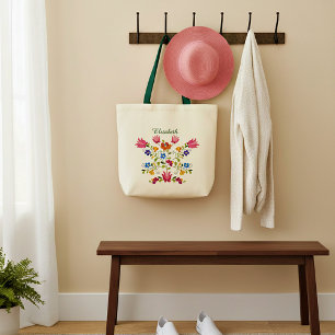 Floral embroidery personalised  tote bag