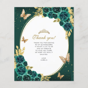 Floral Emerald Gold Butterfly Quinceañera Photo
