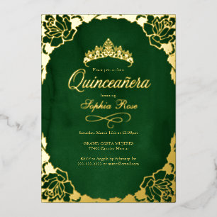 Floral Emerald Gold Crown Quinceanera 