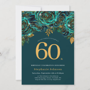 Floral Emerald Green and Gold 60th Birthday Invitation