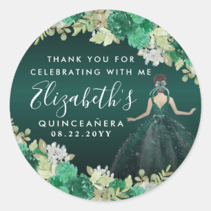 Floral Emerald Green Birthday Thanks Quinceanera Classic Round Sticker