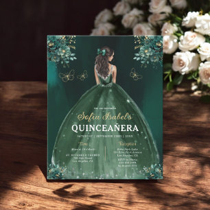 Floral Emerald Green Dress Birthday Quinceanera