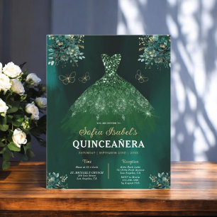 Floral Emerald Green Dress Birthday Quinceanera
