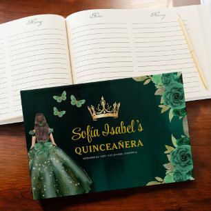 Floral Emerald Green Dress Birthday Quinceanera Guest Book
