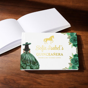 Floral Emerald Green Dress Birthday Quinceanera Guest Book