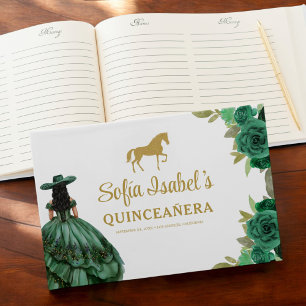 Floral Emerald Green Dress Birthday Quinceanera Guest Book