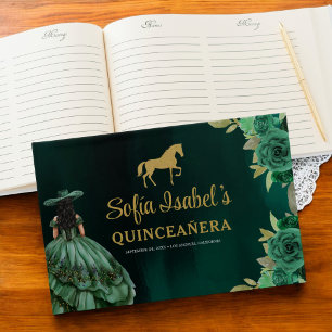 Floral Emerald Green Dress Birthday Quinceanera Guest Book