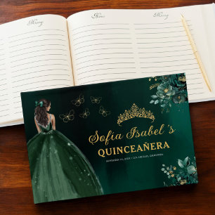 Floral Emerald Green Dress Birthday Quinceanera Guest Book